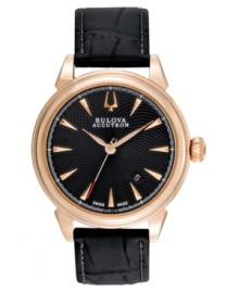 Unparalleled design and rosy details integrate on this Gemini collection watch by Bulova Accutron. Unparalleled design and rosy details integrate on this Gemini collection watch by Bulova Accutron.