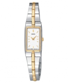 A gorgeous design from Seiko. Goldtone and silvertone stainless steel bracelet and case, 14mm. White dial with polished goldtone accents. Two-hand, quartz movement. Water resistant to 30 meters.