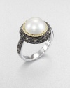 From the Pebble Collection. A lustrous white freshwater pearl surrounded by 18k gold and blackened sterling silver is elegantly accented with glittering grey diamonds. White 10mm freshwater pearlGrey diamonds, .16 tcw18k goldBlackened sterling silverImported 