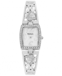 Take a chance on this modern love: a pretty half-bangle watch from Style&co. adorned with crystals and cut-out hearts.