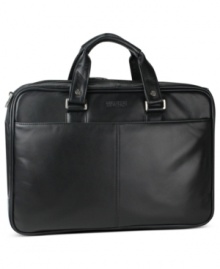 A design to hold on to! Built from top-grain leather, this sleek, stylish carryall features a roomy double-gusset construction and fully-lined interior. Organize your business essentials, from cell phone to credit cards, in the front compartment organizer and store & sort files in the rear compartment divider. A design to hold on to! Built from top-grain leather, this sleek, stylish carryall features a roomy double-gusset construction and fully-lined interior. Organize your business essentials, from cell phone to credit cards, in the front compartment organizer and store & sort files in the rear compartment divider.
