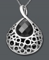 Elegant by design. This standout pendant features a circular filigree design that highlights a faceted onyx gemstone (12 mm x 14 mm). Set in sterling silver. Approximate length: 18 inches. Approximate drop: 1-1/2 inches.