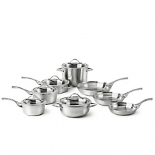 Bring gleaming, modern design to your kitchen with Calphalon. Crafted from lustrous, brushed stainless steel, this set combines professional performance and dishwasher-safe convenience. Bring gleaming, modern design to your kitchen with Calphalon. Crafted from lustrous, brushed stainless steel, this set combines professional performance and dishwasher-safe convenience.