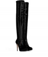 Ultra luxurious in silky black stretch haircalf, Le Sillas over-the-knee boots lend a statement glamorous finish to any outfit - Almond toe, partial inside zip, overlasted platform, rubber detailed sole for traction - Over-the-knee height - For an eye-catching look, wear with opaque tights and sharply tailored skirts