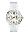 White enamel and Swarovski crystal accents combine for a white-hot look on this GUESS watch.