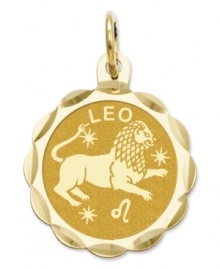 Tell everyone your sign in style! This scalloped and polished disc charm features the Leo Zodiac in 14k gold. Chain not included. Approximate length: 9/10 inch. Approximate width: 3/5 inch. Tell everyone your sign in style! This scalloped and polished disc charm features the Leo Zodiac in 14k gold. Chain not included. Approximate length: 9/10 inch. Approximate width: 3/5 inch.