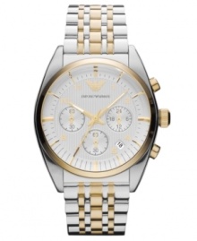 Golden accents lend a luxurious look to this classic steel watch from Emporio Armani.