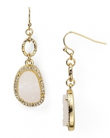 Give your wardrobe a hit of natural glamor with this pair of linear drop earrings from RJ Graziano, accented by frosted, crystal-rimmed stones. Give your wardrobe a hit of natural glamor with this pair of linear drop earrings from RJ Graziano, accented by frosted, crystal-rimmed stones.