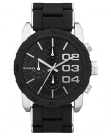 Silver and black strikes back on this bold and rugged chronograph watch from Diesel. Silver and black strikes back on this bold and rugged chronograph watch from Diesel.
