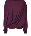 Try Puccis draped knit top for a sophisticated, of the moment spin on the classic pullover - Boxy cut and soft, curved hem - On trend in a lightweight, rich bordeaux virgin wool - Flattering boat neck and long, cuffed dolman sleeves -  Pair with cigarette pants, skinny denim or a pencil skirt and platform pumps or ballet flats