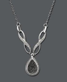 Stand out in a crowd. This Victoria Townsend pendant is perfect for an evening of elegance. Swirls of round-cut white diamonds (1/4 ct. t.w.) highlight a black diamond-accented teardrop. Crafted in sterling silver. Approximate length: 16 inches. Stand out in a crowd. This Victoria Townsend pendant is perfect for an evening of elegance. Swirls of round-cut white diamonds (1/4 ct. t.w.) highlight a black diamond-accented teardrop. Crafted in sterling silver. Approximate length: 16 inches.
