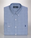 Round out your wardrobe of dress shirts with this crisp navy check from Polo Ralph Lauren.