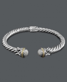 Sublime slip on style. Balissima by Effy Collection's chic, stackable bracelet is crafted in textured sterling silver with round-cut diamonds (1/4 ct. t.w.) and 18k gold accents. Approximate diameter: 2-1/2 inches. Sublime slip on style. Balissima by Effy Collection's chic, stackable bracelet is crafted in textured sterling silver with round-cut diamonds (1/4 ct. t.w.) and 18k gold accents. Approximate diameter: 2-1/2 inches.