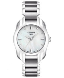 Sloping curves and diamond shimmer add feminine beauty to this T-Wave watch from Tissot. Sloping curves and diamond shimmer add feminine beauty to this T-Wave watch from Tissot.