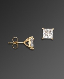 Embrace regal shine in princess-cut studs. CRISLU earrings bring the glamour to the party with 2-1/2 carats of sparkling cubic zirconia set in 18k gold over sterling silver. Embrace regal shine in princess-cut studs. CRISLU earrings bring the glamour to the party with 2-1/2 carats of sparkling cubic zirconia set in 18k gold over sterling silver.
