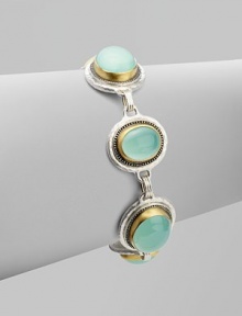 From the Gauntlet Collection. Smooth linked ovals of pastel aqua chalcedony, elegantly framed in granulated sterling silver and hammered 24k gold.Aqua chalcedonySterling silver and 24k yellow goldLength, about 7½Imported From the Gauntlet Collection. Smooth linked ovals of pastel aqua chalcedony, elegantly framed in granulated sterling silver and hammered 24k gold.Aqua chalcedonySterling silver and 24k yellow goldLength, about 7½Imported