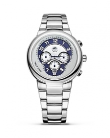Philip Stein® active stainless steel chronograph watch with integrated bracelet strap and a butterfly buckle closure. Philip Stein® active stainless steel chronograph watch with integrated bracelet strap and a butterfly buckle closure.