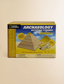 Play the role of archaeologist as you explore this pyramid model and the treasures buried within. After using hieroglyphics to decipher the secret to unlocking the pyramid, use tools and techniques similar to those of a real archaeologist to carefully excavate a sarcophagus and four canopic urns from the hardened sandy catacomb inside. Practice the best techniques for excavation on an archaeological site.