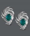 Get swept up in the glamour. Effy Collection's stunning leaf-shaped stud earrings feature beautiful oval-cut emeralds (2-1/4 ct. t.w.) and round-cut diamonds (5/8 ct. t.w.). Set in 14k white gold with an omega backing. From Brasilica by Effy. Approximate drop length: 9/10 inch. Approximate drop width: 2/3 inch.