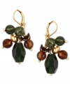 Earthy tones. Jones New York combines classic green, brown and gold on this set of earrings. The pair is crafted from gold tone mixed metal and features plastic and resin beads. Approximate drop: 1-1/2 inches.