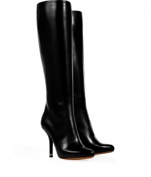 Exquisitely styled with a sleek, streamlined finish, Givenchys jet back tall leather boots guarantee a flawless polish to your look - Softly pointed toe, hidden inside zip, stiletto heel with metal insert - Pair with tailored sheaths and ultra luxe outerwear Exquisitely styled with a sleek, streamlined finish, Givenchys jet back tall leather boots guarantee a flawless polish to your look - Softly pointed toe, hidden inside zip, stiletto heel with metal insert - Pair with tailored sheaths and ultra luxe outerwear