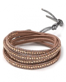 Nod to natural style with this leather wrap bracelet from Chan Luu, accented by striking rose gold stones. It's an effortless way to finish an eclectic look. Nod to natural style with this leather wrap bracelet from Chan Luu, accented by striking rose gold stones. It's an effortless way to finish an eclectic look.