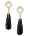 Radiate elegance. This sophisticated earring style combines faceted onyx drops (9 mm x 23 mm) and cushion-cut white topaz (5  ct. t.w.) in a 14k gold setting. Approximate drop: 1-1/2 inches.