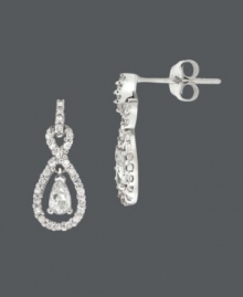 When you're looking for that final touch, B. Brilliant has got you covered! This elegant pair of earrings features a unique, swirling teardrop design that highlights dozens of sparkling, round-cut cubic zirconias (1 ct. t.w.). Crafted in sterling silver. Approximate drop: 5/8 inch.