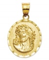 Celebrate your faith with this symbolic medal. Featuring the iconic image of Jesus, this intricate diamond-cut charm is crafted in 14k gold. Chain not included. Approximate length: 1 inch. Approximate width: 2/3 inch.