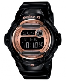 Toast to timely fashion with this black and champagne-colored digital watch from Baby-G.