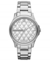 A stunning quilted dial adds a feminine touch to this classic steel watch from AX Armani Exchange.