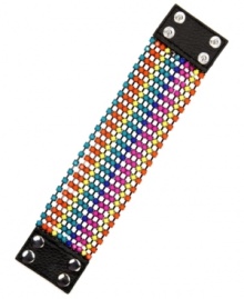 Dare to be bold, this style is not for the shy. Nine West's chic multicolor bracelet amps up any look with delicate plastic beading and a leather closure. Snaps and setting crafted in hematite-plated mixed metal. Approximate length: 7-1/2 inches. Dare to be bold, this style is not for the shy. Nine West's chic multicolor bracelet amps up any look with delicate plastic beading and a leather closure. Snaps and setting crafted in hematite-plated mixed metal. Approximate length: 7-1/2 inches.