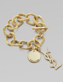 Shiny YSL logo charms dangle from bold, textured goldtone links. Toggle closure About 9 long Made in Italy Shiny YSL logo charms dangle from bold, textured goldtone links. Toggle closure About 9 long Made in Italy