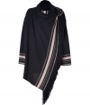 Effortlessly chic and equally soft, this fringed cardigan from Steffen Schraut is a versatile choice for both indoors and out - Softly folded collar with tie and button closure, wide long sleeves, tan trim, fringed scarf-effect wrapped front - Oversized fit - Team with tissue tees, figure-hugging trousers and statement ankle boots