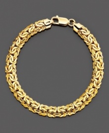Exquisitely molded 14k gold on this bracelet recalls the richness of the Byzantine period. Measures 8 inches long. Exquisitely molded 14k gold on this bracelet recalls the richness of the Byzantine period. Measures 8 inches long.