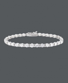 For a look that's red-carpet worthy...strike a pose in B. Brilliant! This eye-catching tennis bracelet features dozens of sparkling, channel-set cubic zirconias (10 ct. t.w.). Crafted in sterling silver. Approximate length: 7-1/4 inches. For a look that's red-carpet worthy...strike a pose in B. Brilliant! This eye-catching tennis bracelet features dozens of sparkling, channel-set cubic zirconias (10 ct. t.w.). Crafted in sterling silver. Approximate length: 7-1/4 inches.