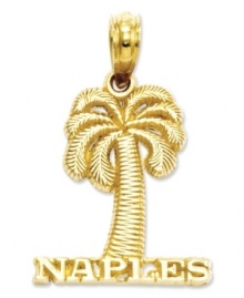 Cherish the beautiful Floridian city of Naples! Carved of 14k gold, this charm reads Naples and features a stoic palm tree. Chain not included. Approximate drop length: 4/5 inch. Approximate drop width: 3/5 inch. Cherish the beautiful Floridian city of Naples! Carved of 14k gold, this charm reads Naples and features a stoic palm tree. Chain not included. Approximate drop length: 4/5 inch. Approximate drop width: 3/5 inch.