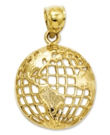 The world is yours for the keeping! Beautifully carved in 14k gold, this polished globe charm features old world appeal that dazzles upon any chain. Chain not included. Approximate drop length: 1 inch. Approximate drop width: 3/5 inch. The world is yours for the keeping! Beautifully carved in 14k gold, this polished globe charm features old world appeal that dazzles upon any chain. Chain not included. Approximate drop length: 1 inch. Approximate drop width: 3/5 inch.