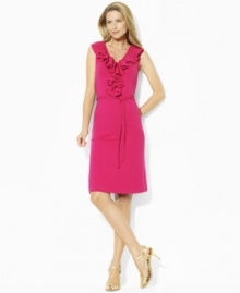 Imbued with breezy, warm-weather style, this feminine Lauren by Ralph Lauren dress is crafted from soft stretch pima jersey with a self-tie belt and airy ruffles at the placket for a flirty flair. (Clearance) Imbued with breezy, warm-weather style, this feminine Lauren by Ralph Lauren dress is crafted from soft stretch pima jersey with a self-tie belt and airy ruffles at the placket for a flirty flair. (Clearance)