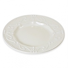 Feminine and sophisticated. Off-white porcelain body with white embossing. Dishwasher and microwave safe.