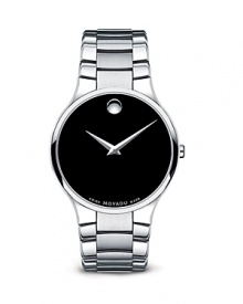 Stainless steel frames a black Museum® dial with signature dot at 12. Features a scratch-resistant sapphire crystal. Stainless steel frames a black Museum® dial with signature dot at 12. Features a scratch-resistant sapphire crystal.