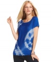 Easy to wear and easier to love, INC's tie-dyed knit tee gets a dose of glamour with sparkling sequins.