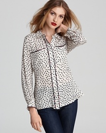 A whimsical dot print decorates this Alcee button-down shirt for '50s-chic. Team the retro style with your skinnies jeans, add a hint of red lipstick and kick up your heels on date night. A whimsical dot print decorates this Alcee button-down shirt for '50s-chic. Team the retro style with your skinnies jeans, add a hint of red lipstick and kick up your heels on date night.