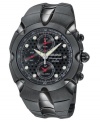 High-tech fashion with the alarm and chronograph features to match from Seiko. Black ion-plated stainless steel bracelet and round case, 39mm. Black dial features silvertone hands and dot markers, logo and three subdials. Quartz movement. Water resistant to 100 meters. Three-year limited warranty.