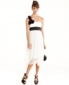 Striking, contrast-color accents pop against the floaty chiffon design of this one-shoulder party dress from Trixxi.