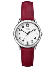 A lovely leather strap lends a sweet look to this casual watch from Timex.