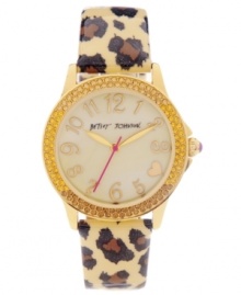Fierce fashion in a flash! This cute Betsey Johnson watch is covered in leopard spots and shimmering crystals. Fierce fashion in a flash! This cute Betsey Johnson watch is covered in leopard spots and shimmering crystals.