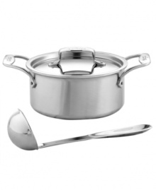 Meet your soup chef! Five alternating layers of aluminum and stainless steel provide superior heat distribution and retention and eliminate hot spots, so that meals are moisture rich and full of incredible flavor. The flared edges of the soup pot and included stainless steel ladle are perfect for dishing out your hearty favorites. Lifetime warranty. Meet your soup chef! Five alternating layers of aluminum and stainless steel provide superior heat distribution and retention and eliminate hot spots, so that meals are moisture rich and full of incredible flavor. The flared edges of the soup pot and included stainless steel ladle are perfect for dishing out your hearty favorites. Lifetime warranty.