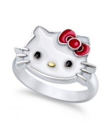 Cute with a touch of class. Hello Kitty's sterling silver band features the face of the iconic character in enamel for a whimsical touch. Size 7.
