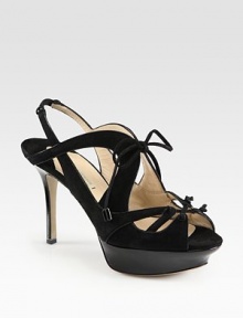 Lace-up suede style has a stretchy slingback, skinny heel and sleek patent leather trim. Self-covered heel, 4 (100mm)Covered platform, 1 (25mm)Compares to a 3 heel (75mm)Suede and patent leather upperLeather lining and solePadded insoleMade in ItalyOUR FIT MODEL RECOMMENDS ordering one half size up as this style runs small. Lace-up suede style has a stretchy slingback, skinny heel and sleek patent leather trim. Self-covered heel, 4 (100mm)Covered platform, 1 (25mm)Compares to a 3 heel (75mm)Suede and patent leather upperLeather lining and solePadded insoleMade in ItalyOUR FIT MODEL RECOMMENDS ordering one half size up as this style runs small.
